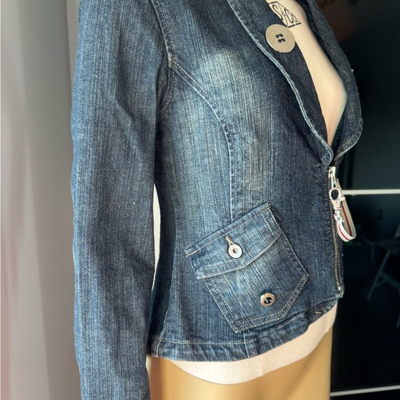 Triple Five Soul Denim Jacket with Pink Accents Ptp 16” length 18” - Picture 4 of 10